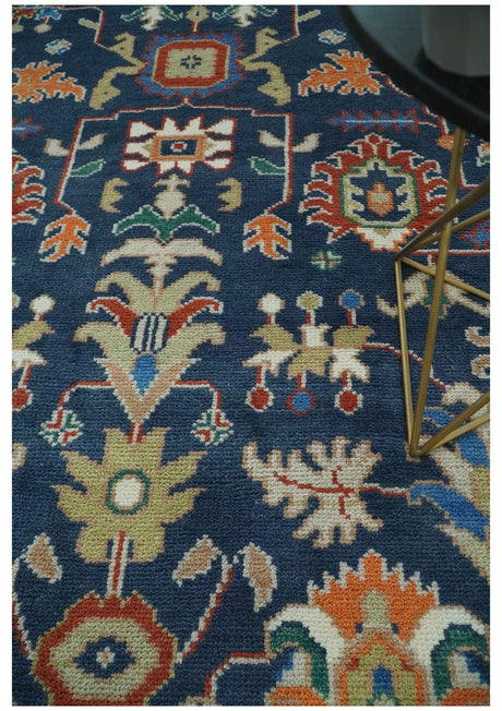 Premium Style Vibrant Colorful Blue, Ivory, Rust and Orange Traditional Hand Knotted Oriental Oushak Multi Size wool Area Rug