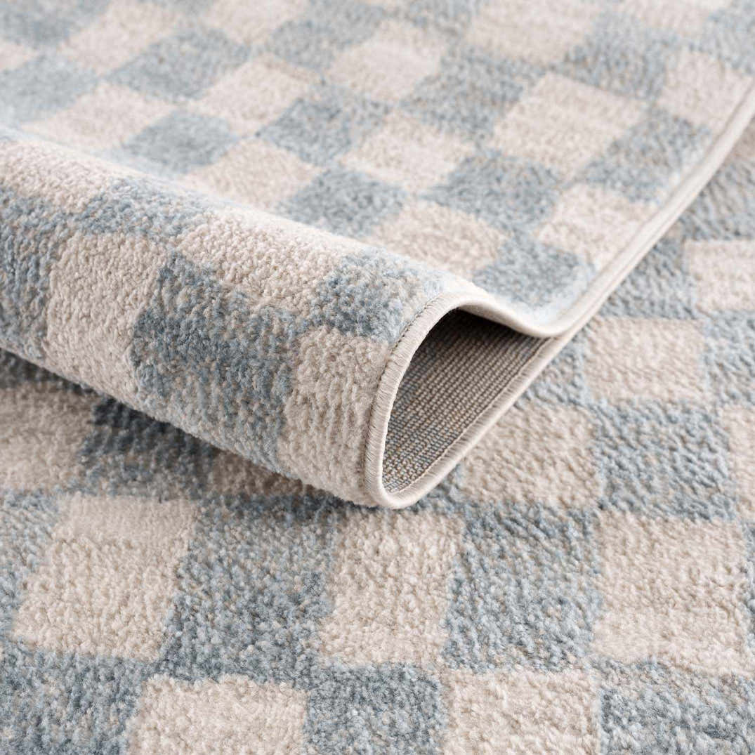 Benjy Cream & Light Blue Checkered Area Rug – Boutique Rugs