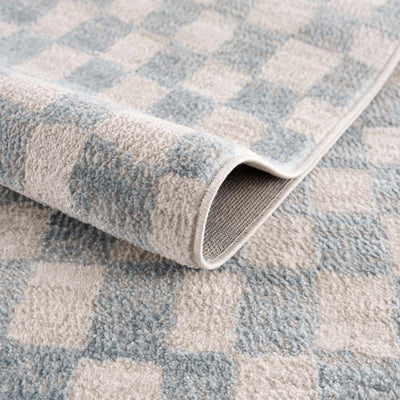 Benjy Cream & Light Blue Checkered Area Rug