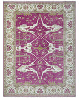 Purple, Ivory and Olive Traditional Hand knotted Oriental Oushak Multi Size wool Area Rug