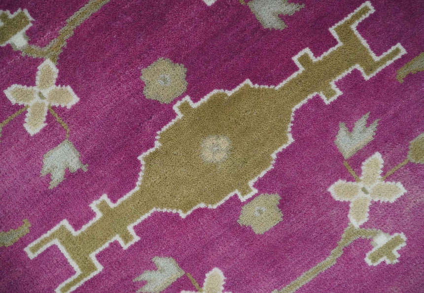 Purple, Ivory and Olive Traditional Hand knotted Oriental Oushak Multi Size wool Area Rug