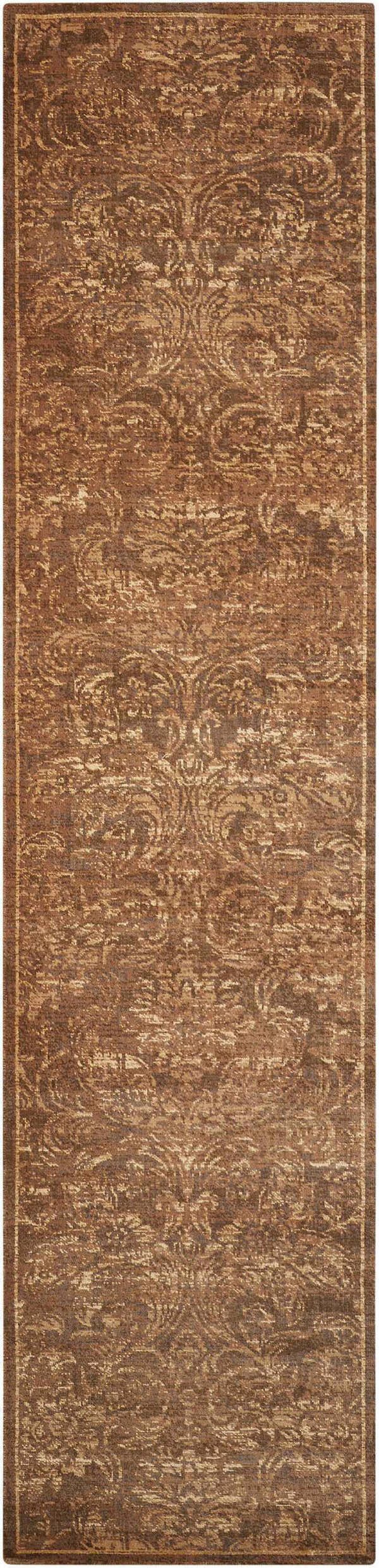 Close-up of the Nourison Silken Allure Chocolate Persian runner rug, showing the intricate brown and beige pattern.