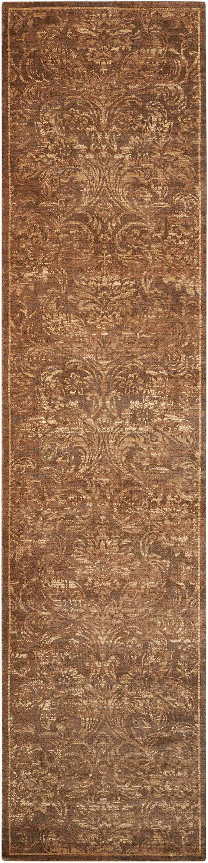 Close-up of the Nourison Silken Allure Chocolate Persian runner rug, showing the intricate brown and beige pattern.