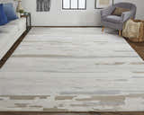 Living room with a Feizy Vancouver ivory, tan, and brown abstract area rug. Roomscene-Rectangle