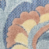 Close up of the Nourison Aloha Blue Rose Farmhouse Area Rug showing blue, rose, and yellow floral pattern.