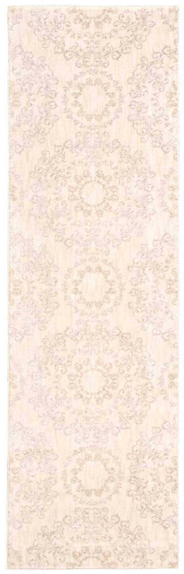 Close-up of Nourison Tranquility Ivory Bohemian rug; a machine-made runner with chestnut floral medallions on a neutral background.