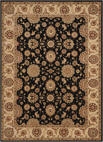 Detailed Nourison Persian Crown Black Persian rug featuring floral motifs and a beige border.