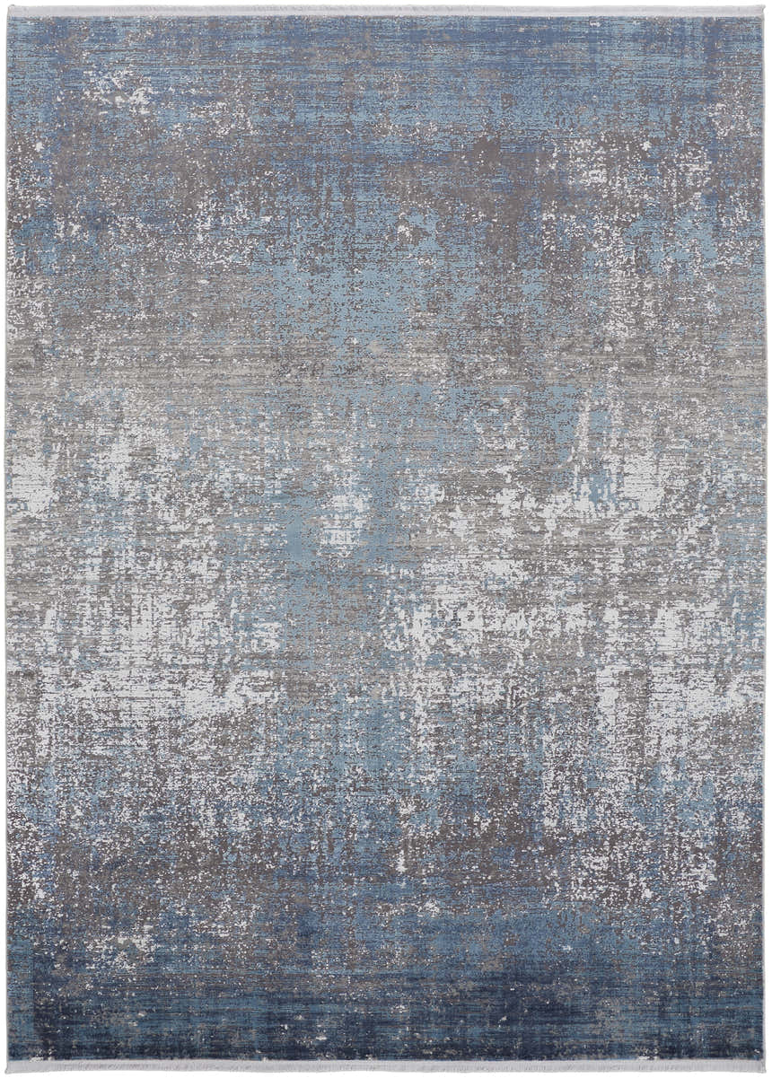 Feizy Cadiz Modern Abstract rug: blue, gray, and silver tones with a distressed, textured design. Design-Rectangle