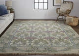 Living room with a Feizy Beall ivory, pink, and green rug. Traditional floral rug with a farmhouse style. Roomscene-Rectangle