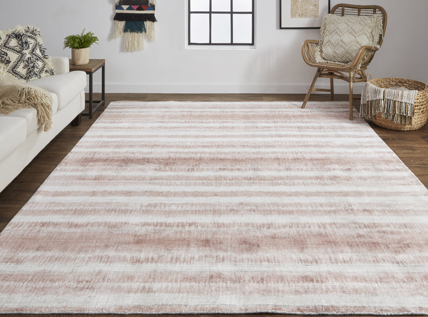 Feizy Mackay Transitional Stripes - Tan/Ivory/Pink Area Rug