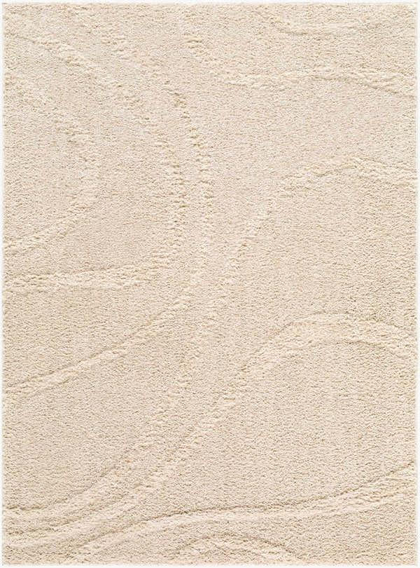 Close-up of the Horst Area Rug. Beige and ivory tones with a subtle, contemporary pattern and soft, textured pile. Design-Rectangle-537