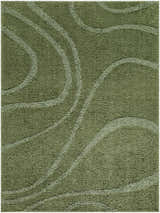 Close-up of green Horst Area Rug with a wavy, contemporary pattern. Soft texture. Design-Rectangle-537