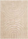 Close-up of the Arnel Area Rug, a beige and ivory polyester rug with a subtle, contemporary arc pattern. Design-Rectangle-537