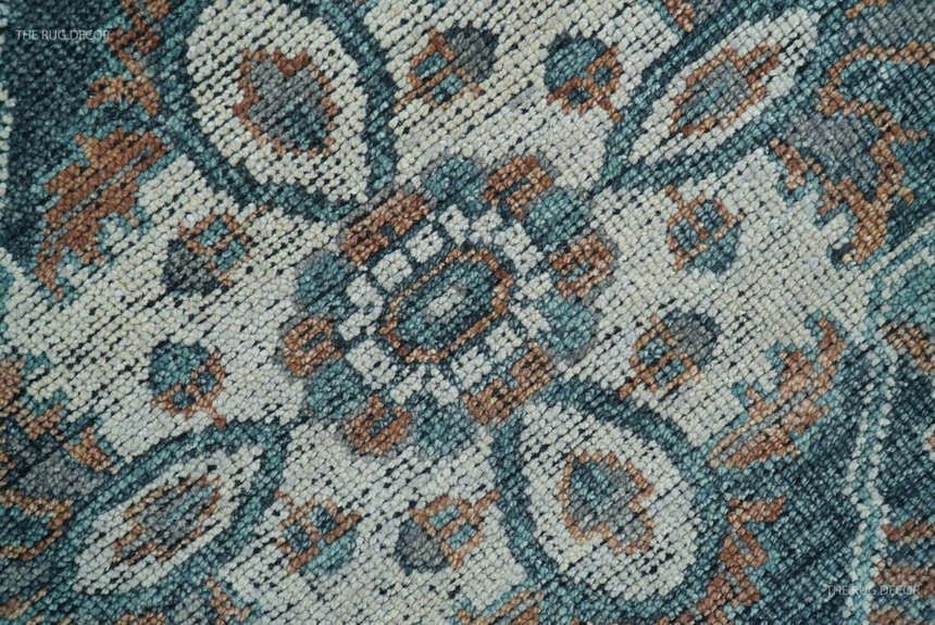 Ready to Ship 10x10 Square Distressed Brown And Gray Hand Knotted Wool Rug