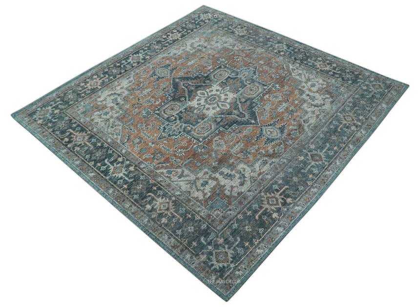 Ready to Ship 10x10 Square Distressed Brown And Gray Hand Knotted Wool Rug
