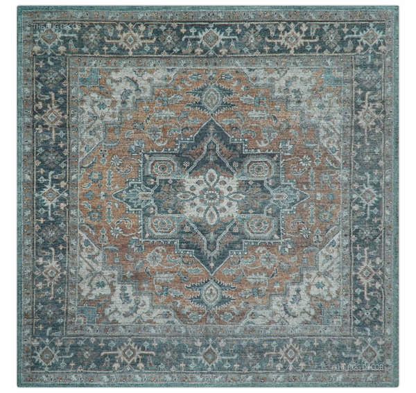 Ready to Ship 10x10 Square Distressed Brown And Gray Hand Knotted Wool Rug