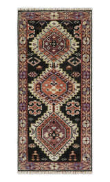 Ready to ship 2.6x6 Runner Traditional Hand Knotted Rust And Black Wool Rug