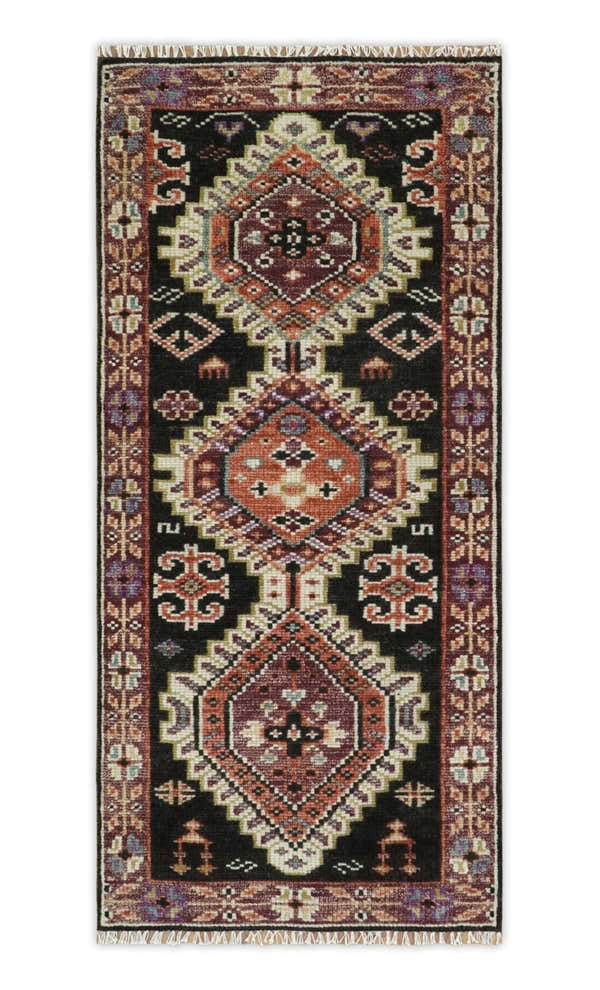 Ready to ship 2.6x6 Runner Traditional Hand Knotted Rust And Black Wool Rug