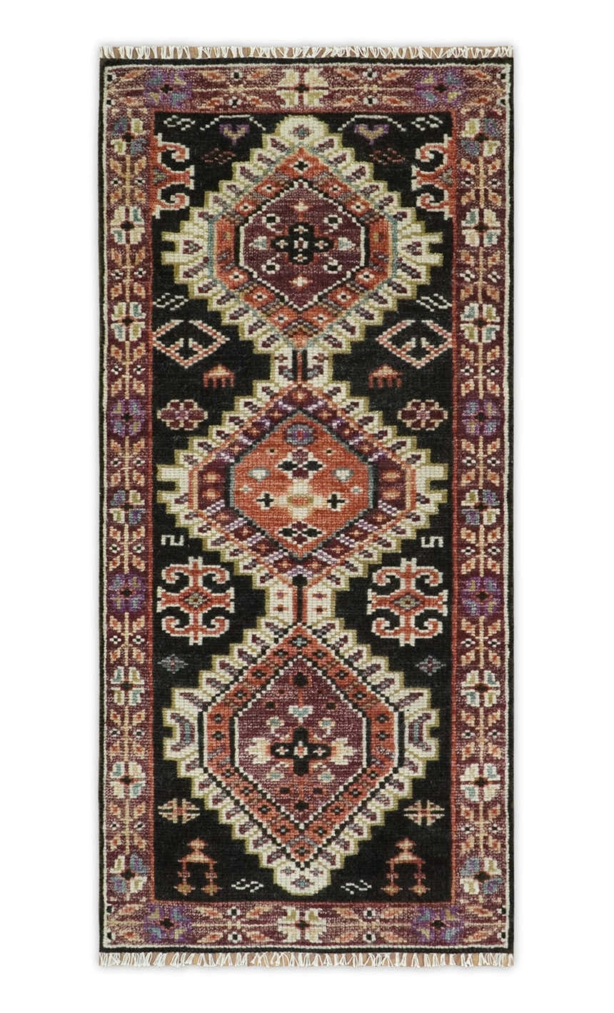 Ready to ship 2.6x6 Runner Traditional Hand Knotted Rust And Black Wool Rug