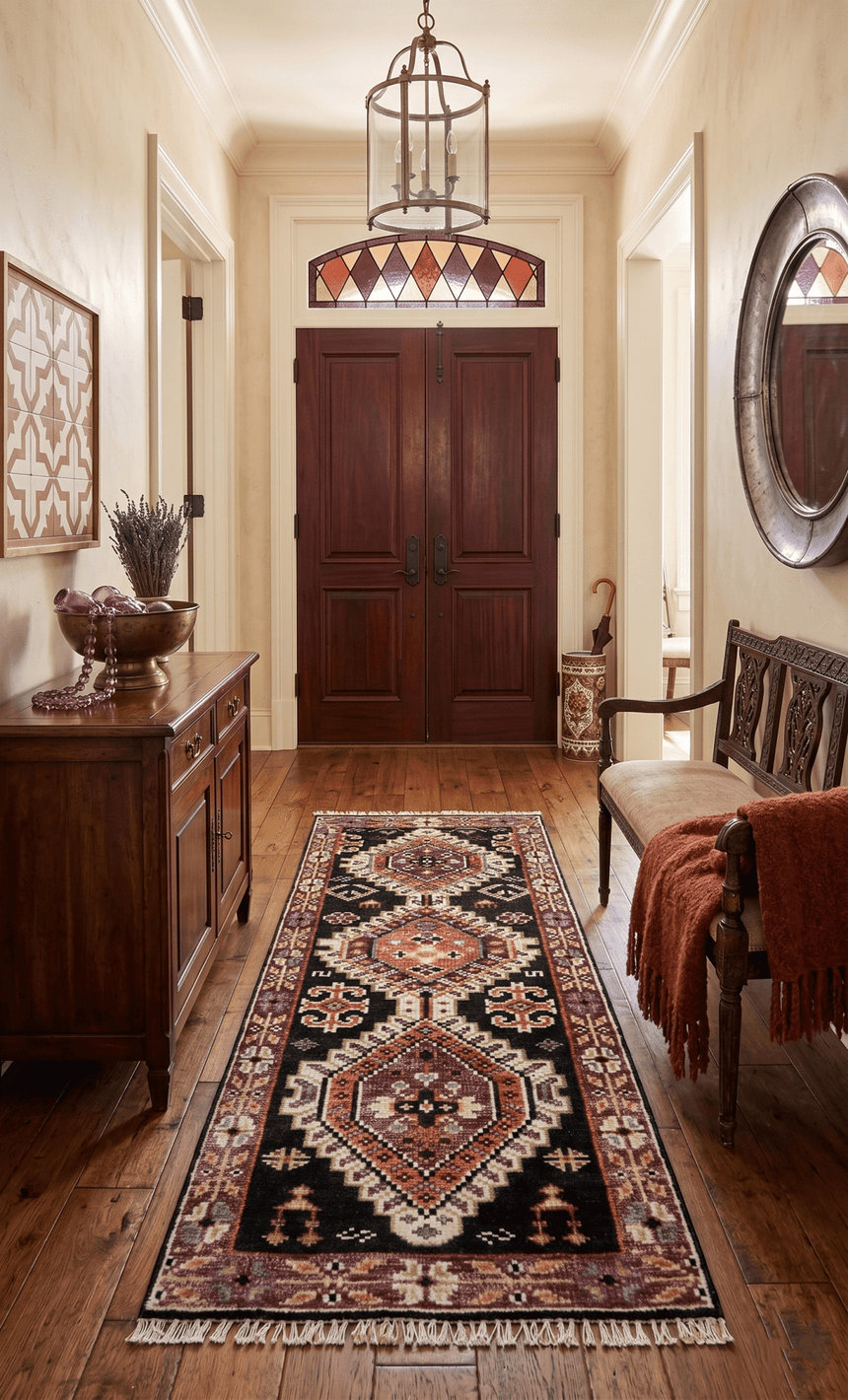 Ready to ship 2.6x6 Runner Traditional Hand Knotted Rust And Black Wool Rug