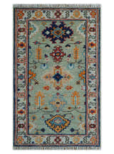 Ready to Ship 3x5 Antique Green and Ivory Traditional Hand knotted Wool Rug