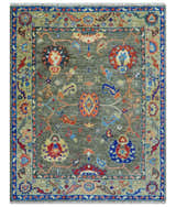Ready to Ship 7x9 Feet Oushak Olive And Rust Hand Knotted Wool Rug
