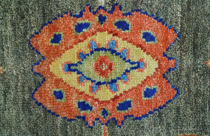 Ready to Ship 7x9 Feet Oushak Olive And Rust Hand Knotted Wool Rug