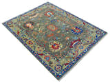 Ready to Ship 7x9 Feet Oushak Olive And Rust Hand Knotted Wool Rug