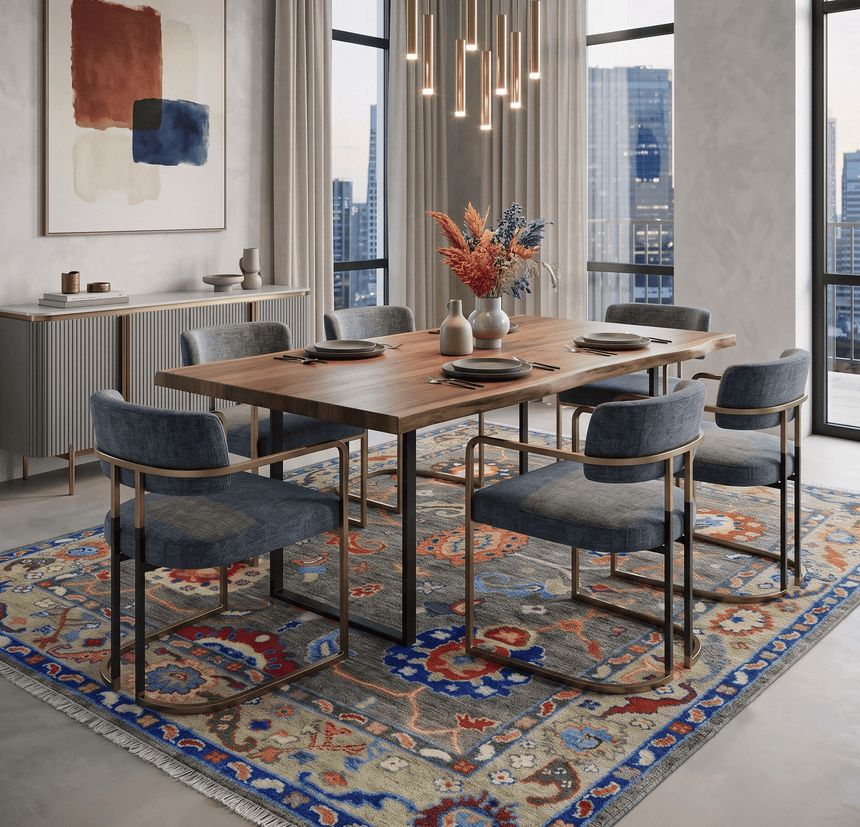 Ready to Ship 7x9 Feet Oushak Olive And Rust Hand Knotted Wool Rug