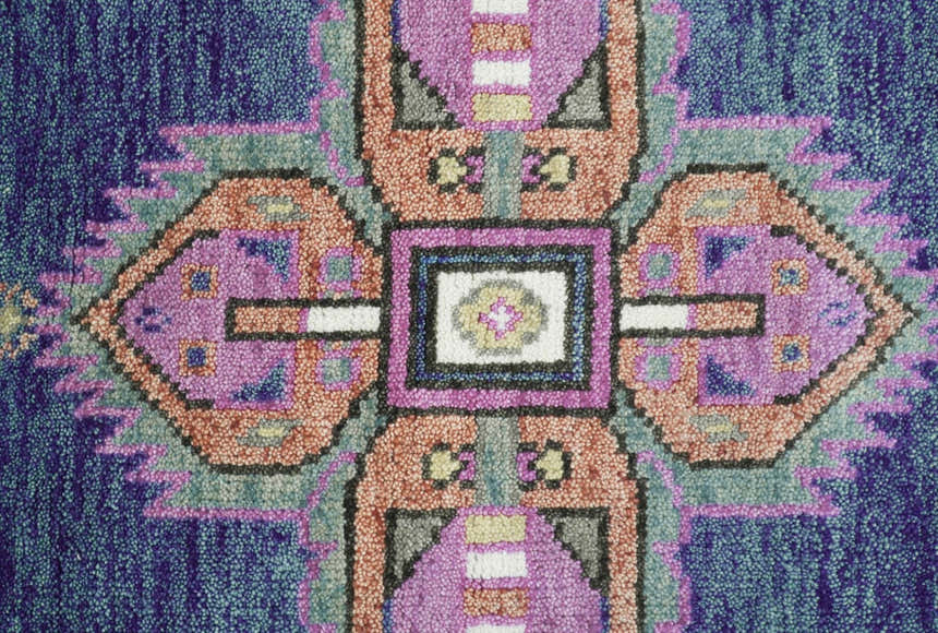 Ready to Ship 7x9 Pink And Blue Hand Knotted Wool Rug