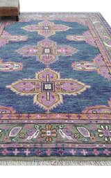 Ready to Ship 7x9 Pink And Blue Hand Knotted Wool Rug