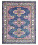 Ready to Ship 7x9 Pink And Blue Hand Knotted Wool Rug