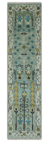 Ready to Ship 8x10, 9x12 Aqua and Ivory Tree Design Hand Knotted Wool Area Rug