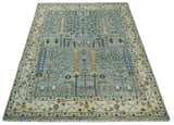 Ready to Ship 8x10, 9x12 Aqua and Ivory Tree Design Hand Knotted Wool Area Rug