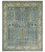 Ready to Ship 8x10, 9x12 Aqua and Ivory Tree Design Hand Knotted Wool Area Rug