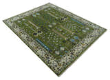 Ready to Ship Hand Knotted Green and Ivory Traditional Wool Area Rug