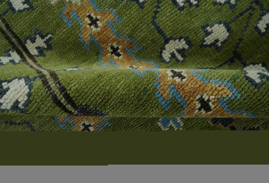 Ready to Ship Hand Knotted Green and Ivory Traditional Wool Area Rug
