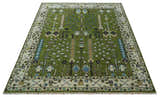 Ready to Ship Hand Knotted Green and Ivory Traditional Wool Area Rug