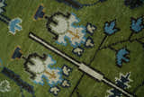 Ready to Ship Hand Knotted Green and Ivory Traditional Wool Area Rug