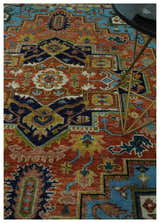 Ready to Ship 8x10 Rust and Blue Traditional Hand Knotted Wool Area Rug