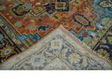 Ready to Ship 8x10 Rust and Blue Traditional Hand Knotted Wool Area Rug