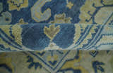 Ready to Ship 9x12 Hand Knotted Blue and Beige Traditional Oushak Wool Rug