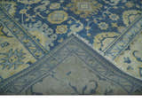 Ready to Ship 9x12 Hand Knotted Blue and Beige Traditional Oushak Wool Rug