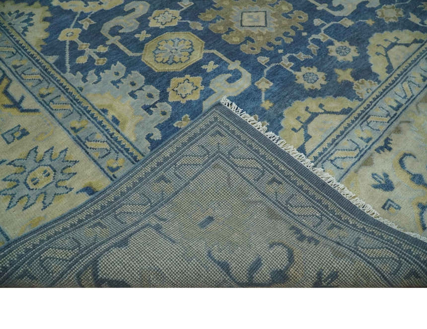 Ready to Ship 9x12 Hand Knotted Blue and Beige Traditional Oushak Wool Rug