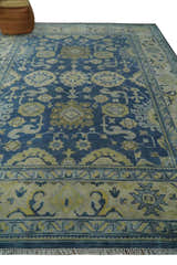 Ready to Ship 9x12 Hand Knotted Blue and Beige Traditional Oushak Wool Rug
