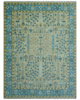 Ready to Ship 9x12 Tree of life Beige and Blue Traditional Hand Knotted Wool Rug