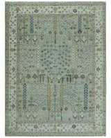 Ready to Ship Antique Moss Green and Ivory Hand Knotted Traditional Wool Area Rug