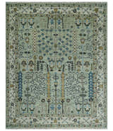 Ready to Ship Antique Moss Green and Ivory Hand Knotted Traditional Wool Area Rug