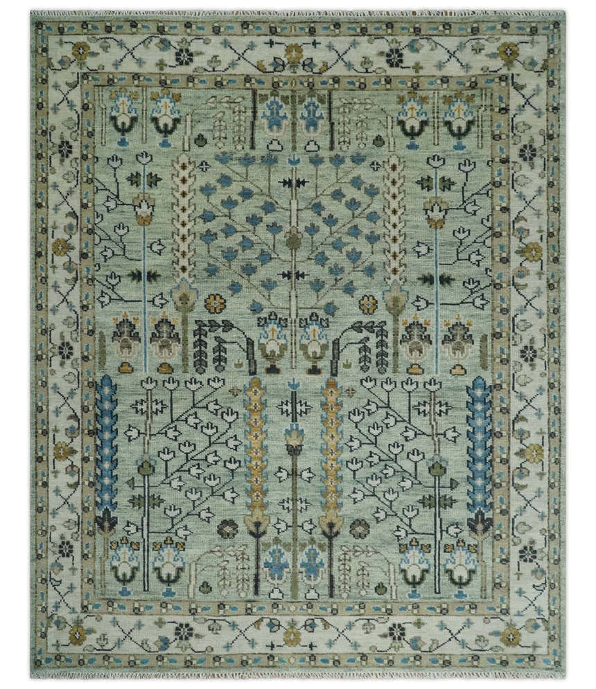 Ready to Ship Antique Moss Green and Ivory Hand Knotted Traditional Wool Area Rug