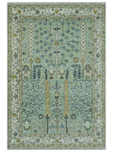 Ready to Ship Antique Moss Green and Ivory Hand Knotted Traditional Wool Area Rug